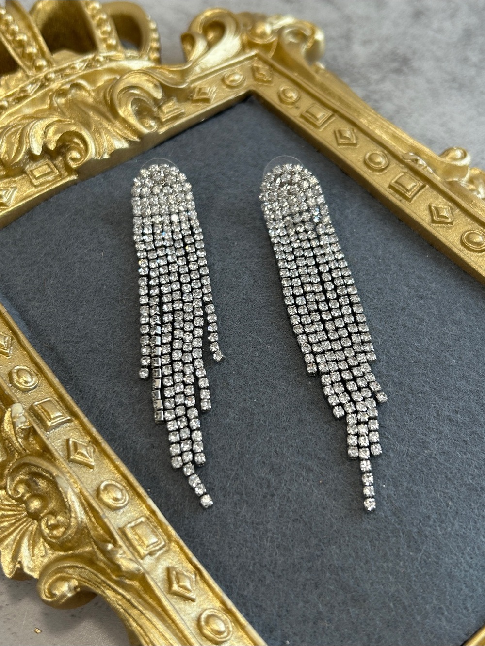 Crystal Fringe Drop Earrings - Silver Rhinestone Dangle